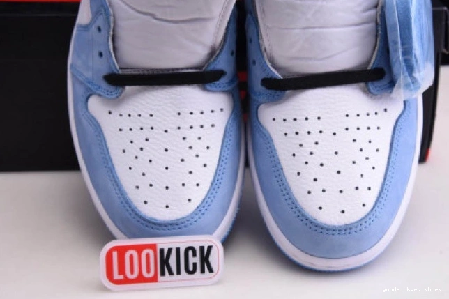 UNIVERSITY RETRO 555088-134 JORDAN 1 HIGH WHITE BLUE AIR BLACK 0719
